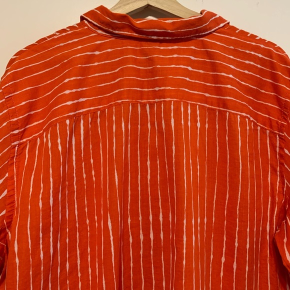 Lauren Ralph Lauren Button Up Orange Striped Cotton Top Size 2X - Picture 5 of 8